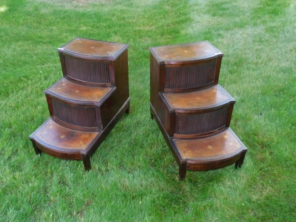 Appraisal: PAIR OF GEORGE III STYLE LIBRARY STEPPED TABLES th c