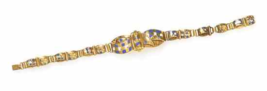 Appraisal: An Antique Karat Yellow Gold and Polychrome Enamel Link Bracelet