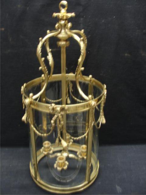 Appraisal: Gilt Metal and Curved Glass Hurricane Chandelier From a Park