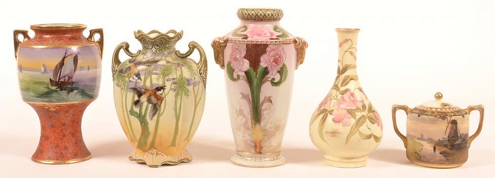 Appraisal: Five Various Pieces of Hand Painted Porcelain Five Various Pieces