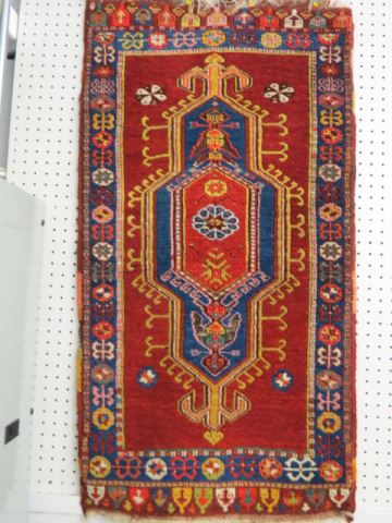 Appraisal: Kazak Style Persian Handmade Rug geometrics unusual colors ' x