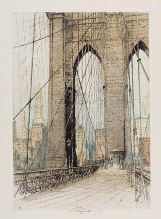 Appraisal: LUIGI KASIMIR Brooklyn Bridge Color etching and aquatint x mm