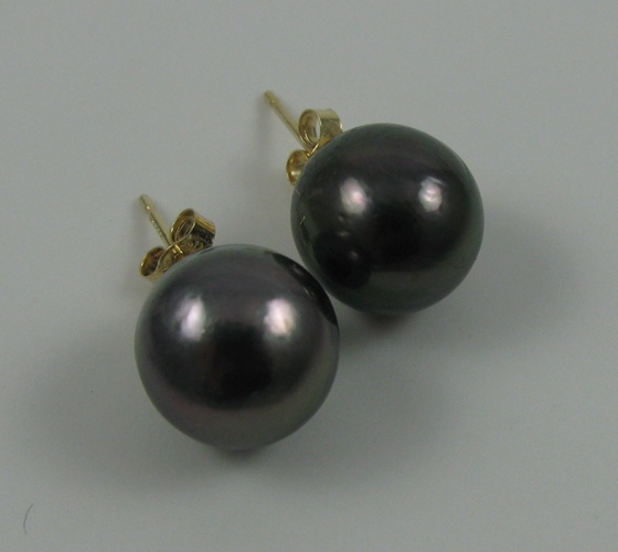 Appraisal: PAIR OF BLACK PEARL EAR STUDS each k yellow gold