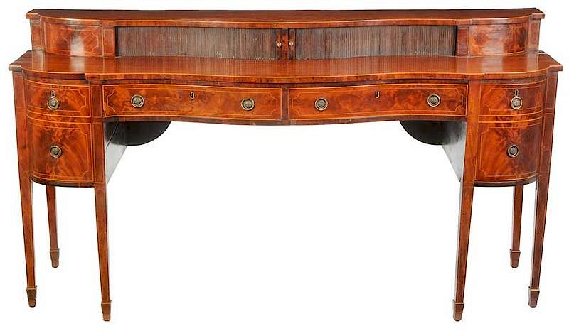 Appraisal: George III Inlaid Mahogany Tambour Sideboard probably Scottish th century