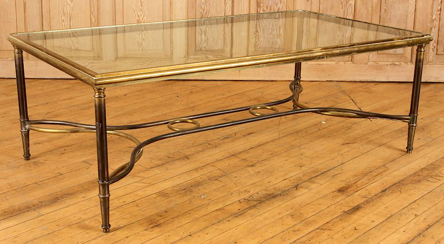 Appraisal: LARGE BRONZE GLASS COFFEE TABLE C A large bronze and