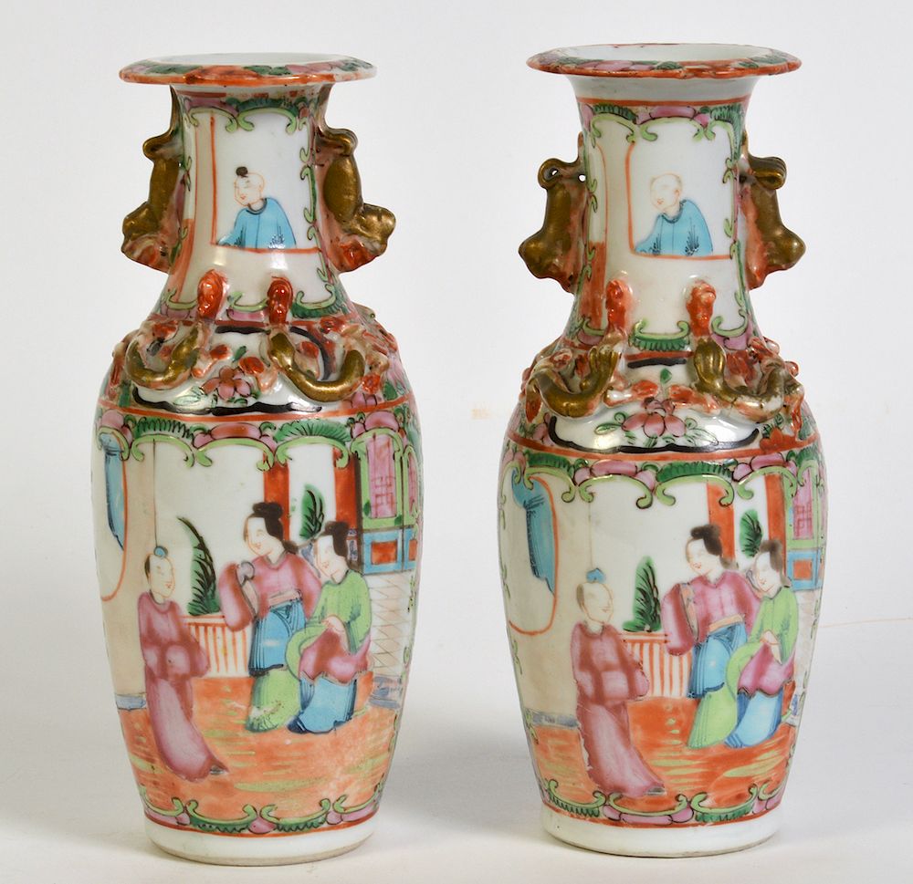 Appraisal: Pr of Chinese Rose Medallion Vases Pair of hand painted