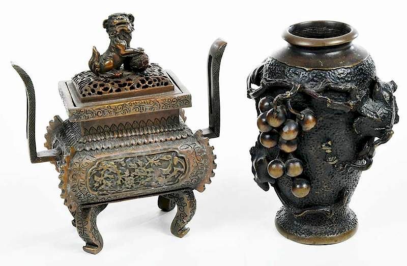 Appraisal: Asian Bronze Censer Decorated Vase th century one censer with