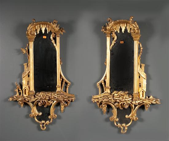 Appraisal: Pair of Chinese Chippendale style gesso giltwood mirrors th century