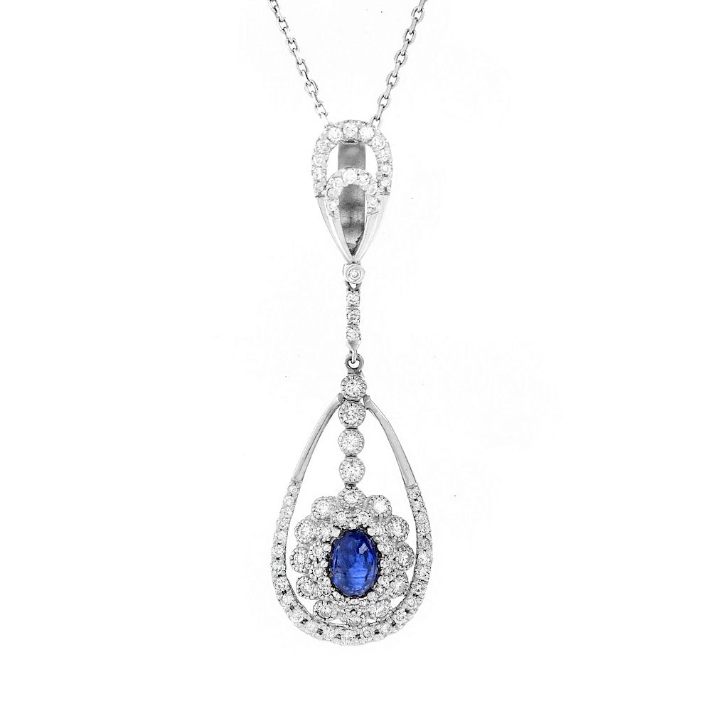 Appraisal: Sapphire Diamond and K Gold Necklace Approx Carat Oval Cabochon