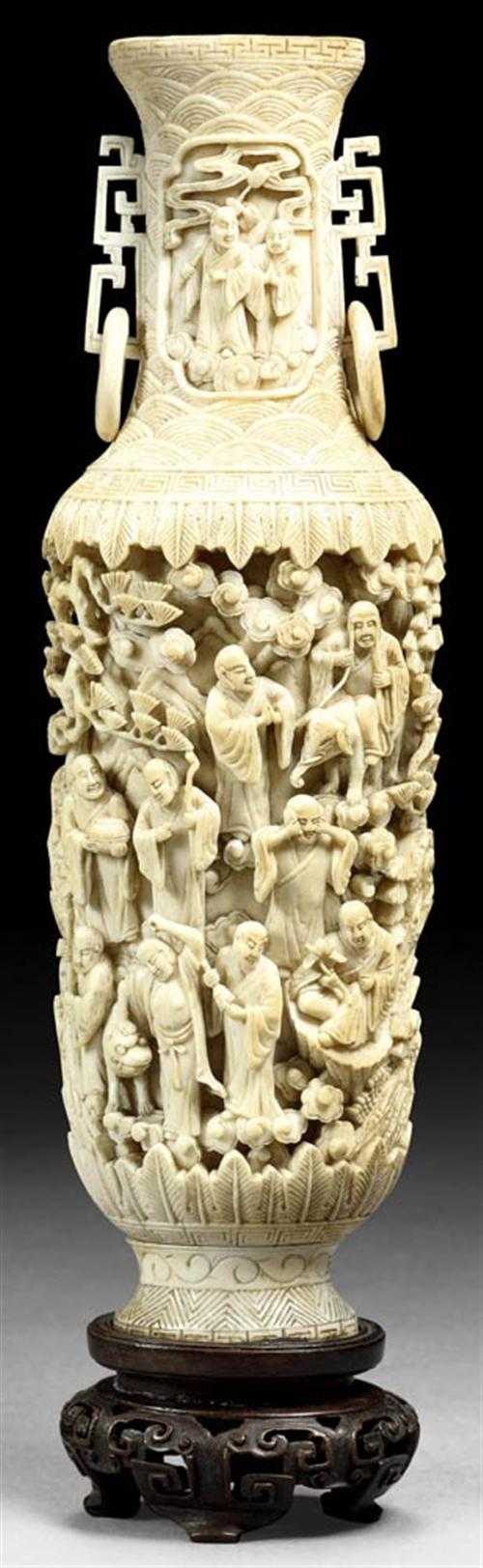 Appraisal: IVORY VASE China th century H cm Carved on all