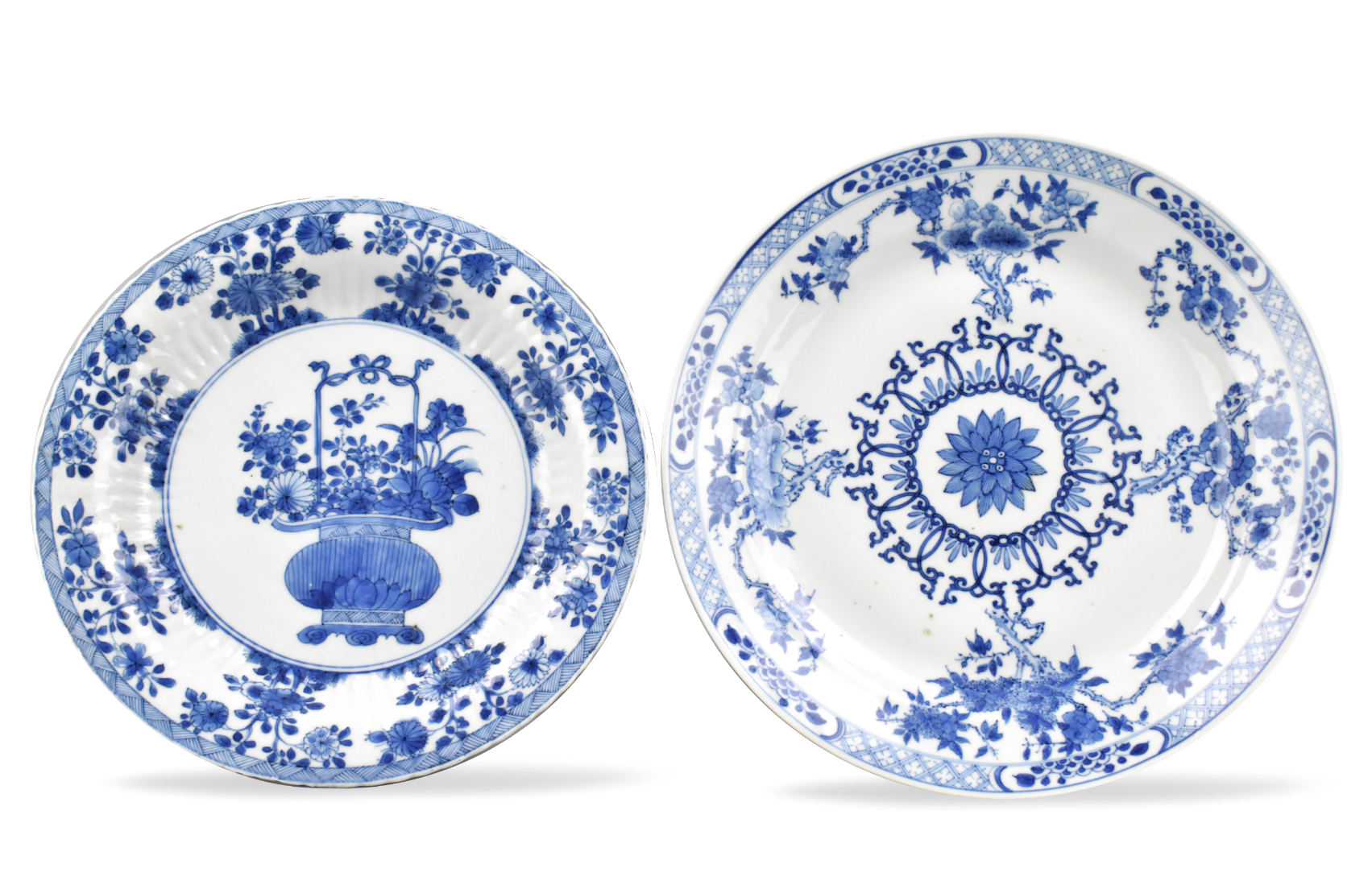 Appraisal: Two Chinese blue white floral chargers dating from the Kangxi