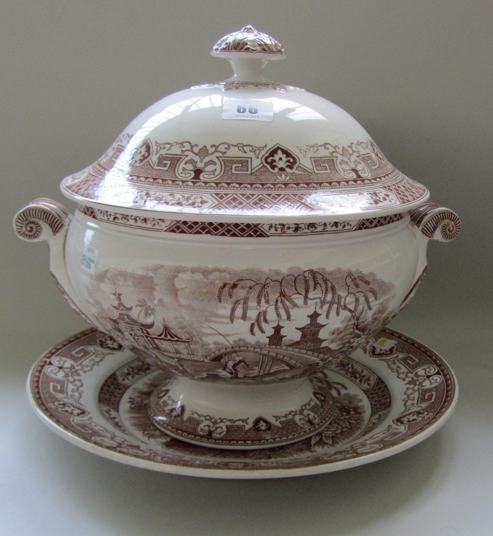 Appraisal: A Sarreguemines tureen cover and stand late th century decorated