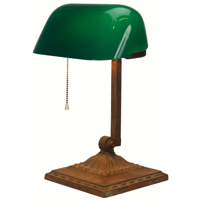 Appraisal: Emeralite desk lamp c green glass shade on a brass