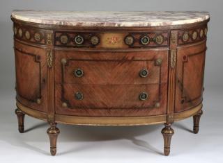 Appraisal: Louis XVI style demi lune marble top commode Louis XVI