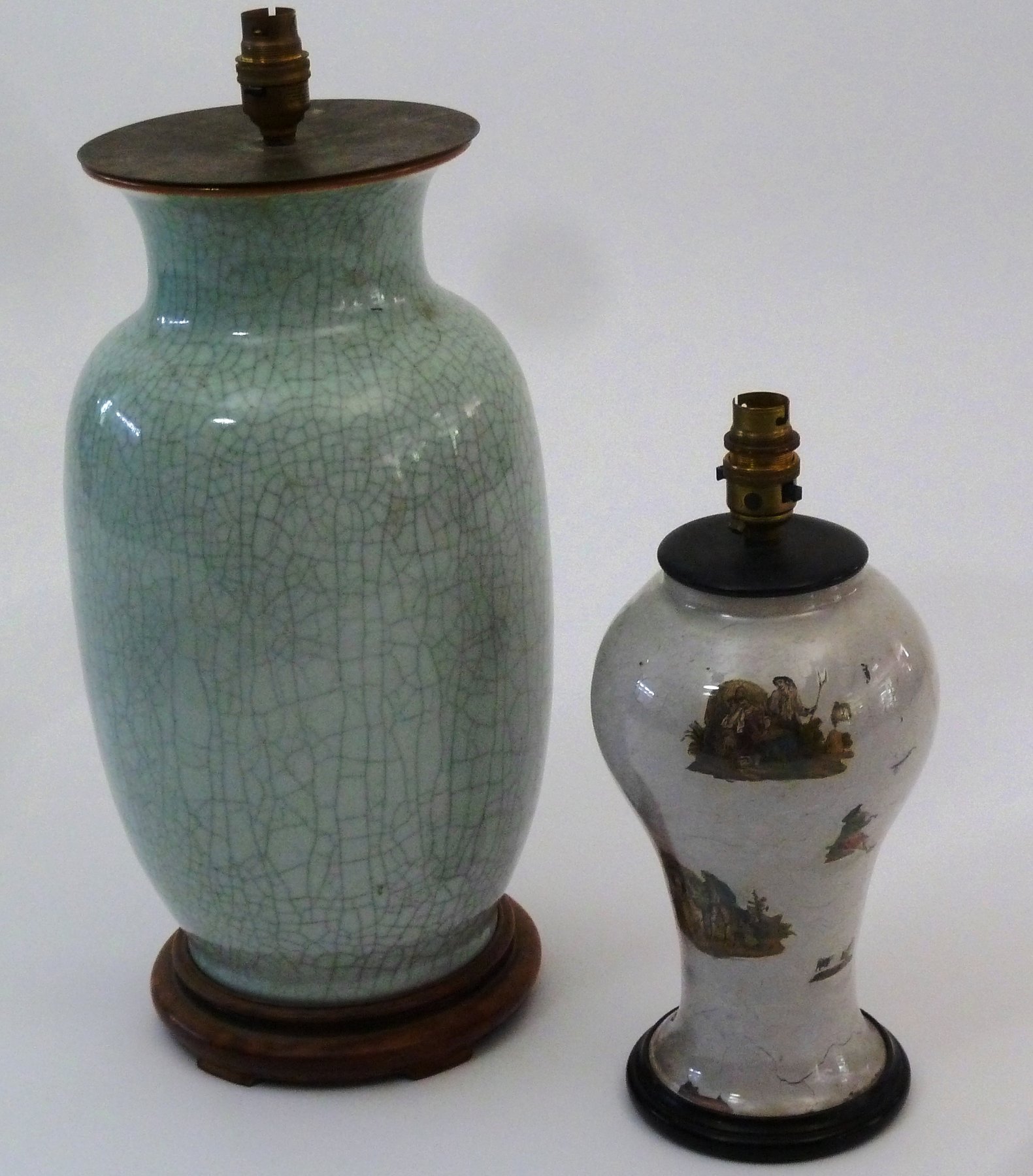 Appraisal: A blue crackle glaze vase converted to a lamp cm