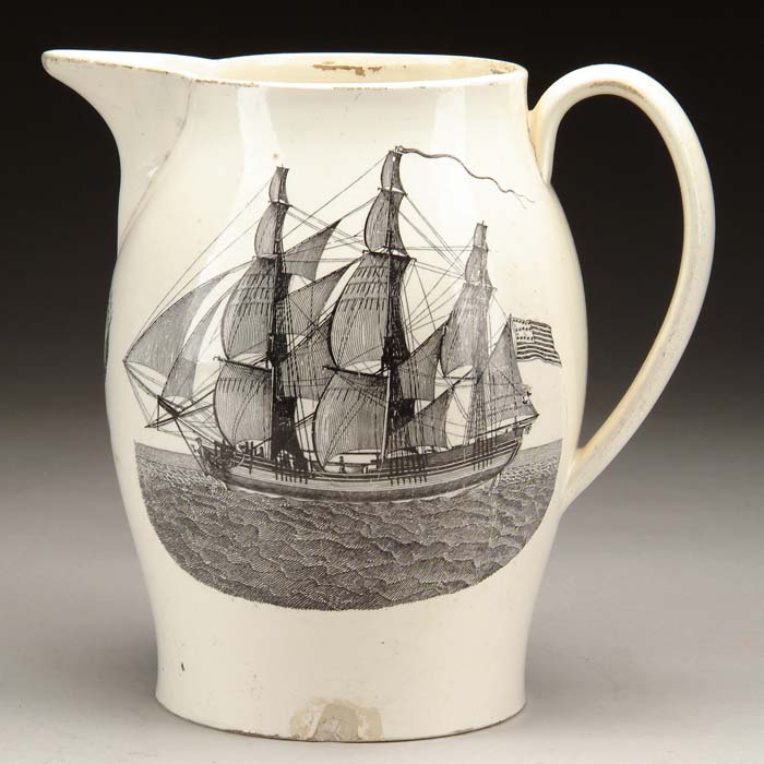 Appraisal: TRANSFER DECORATED LIVERPOOL PITCHER This large jug having black transfer