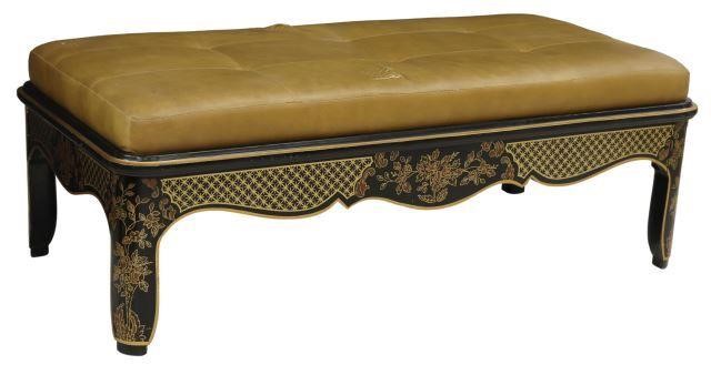 Appraisal: Chinese window end-of-bed bench late th c upholstered seat black