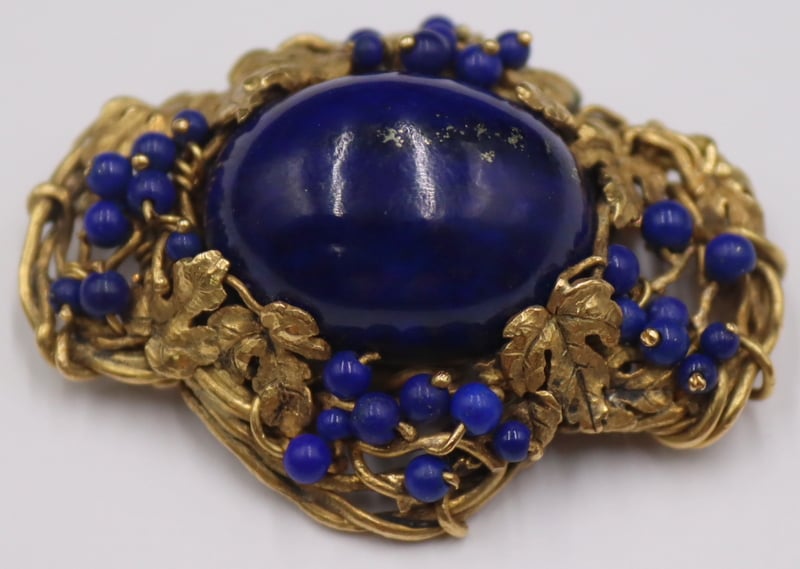 Appraisal: JEWELRY TIFFANY CO KT GOLD AND LAPIS LAZULIS Brooch Signed