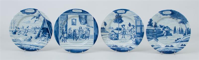 Appraisal: Set of Four Dutch Delft Month Plates Retailed by the