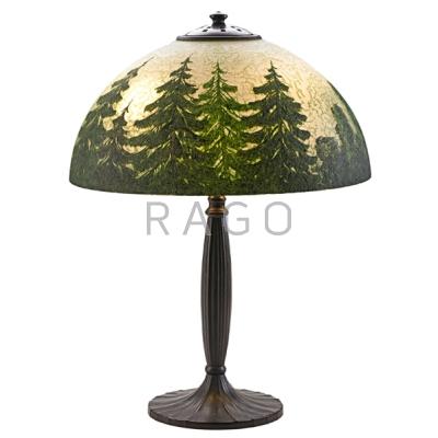 Appraisal: HANDEL Table lamp on fluted base shade reverse- and obverse-painted