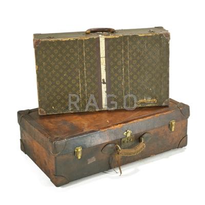 Appraisal: LOUIS VUITTON HERMES Two suitcases France s Printed and stitched