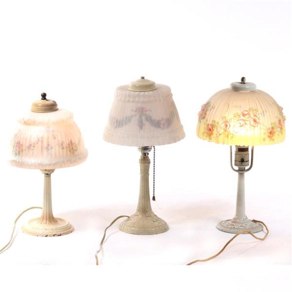 Appraisal: THREE VINTAGE WHITE PAINTED BOUDOIR LAMPS INCLUDING ALADDIN ROSES ALL