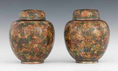 Appraisal: A Pair of Cloisonn Ginger Jars Beautifully colored Chinese cloisonn