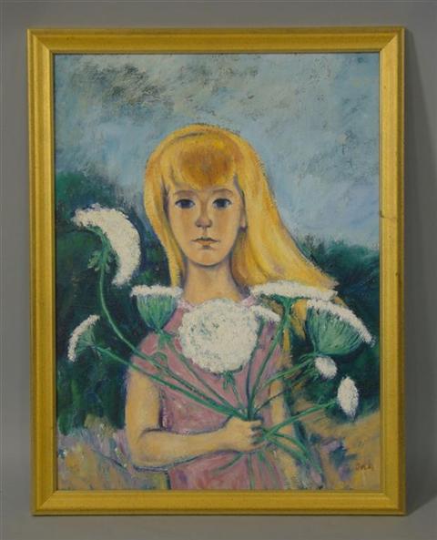 Appraisal: MERVIN JULES AMERICAN - YOUNG GIRL HOLDING FLOWERS Oil on