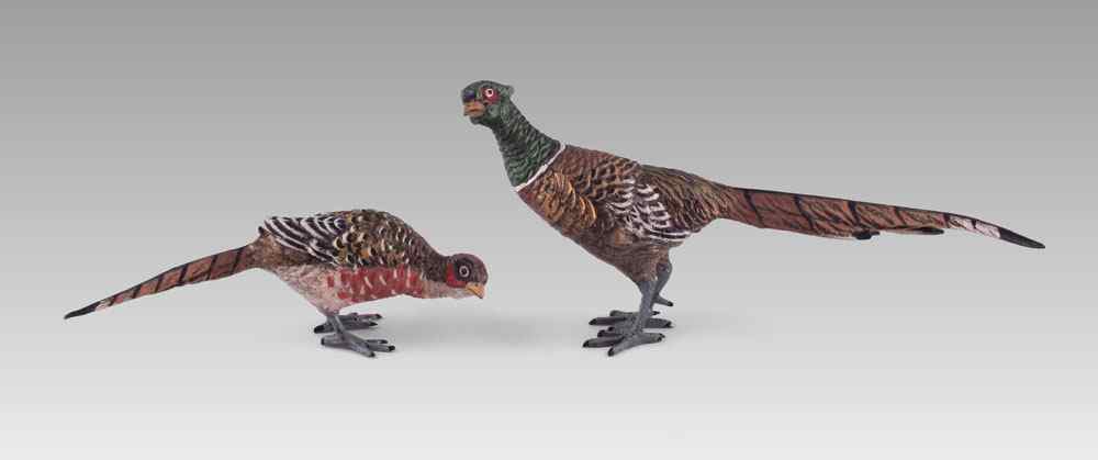 Appraisal: COLD PAINTED BRONZE PHEASANTS MARKED F B Probably Franz Bergmann