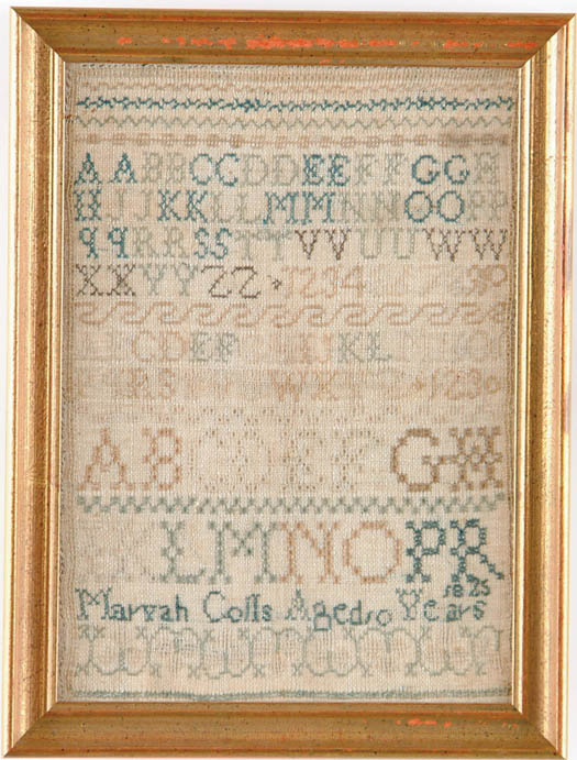 Appraisal: NEEDLEWORK SAMPLER BY MARYAH COLLS Small sampler has eight alpha