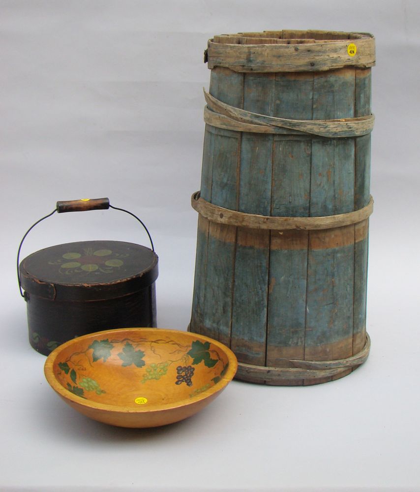 Appraisal: THREE PAINTED WOODEN KITCHEN OR PANTRY ITEMS th century butter