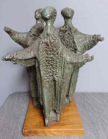 Appraisal: Modernist Patinated Plaster Sculpture Figures Signed illegibly and dated on