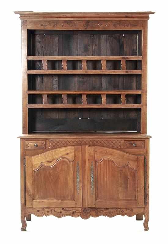 Appraisal: Louis XV style fruitwood vaisselier open cupboard with two shelves