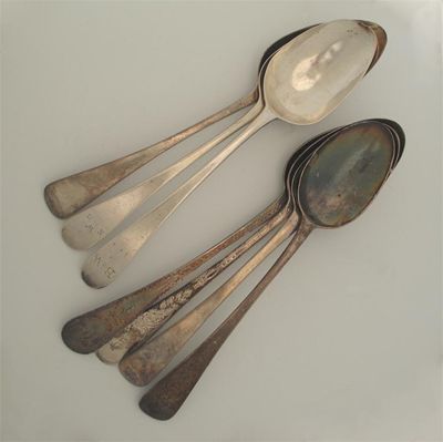 Appraisal: Seven various Old English pattern tablespoons some engraved George III