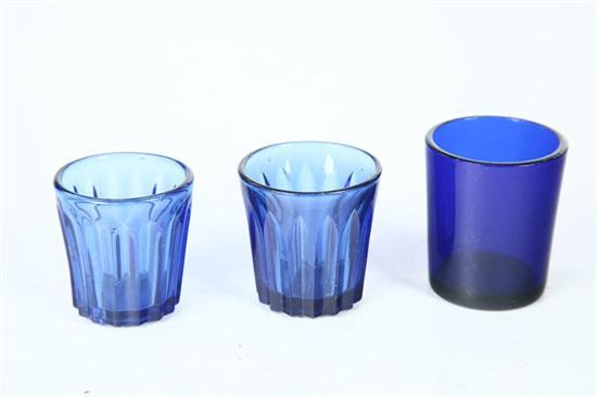 Appraisal: THREE COBALT TASTERS American st half- th century blown glass