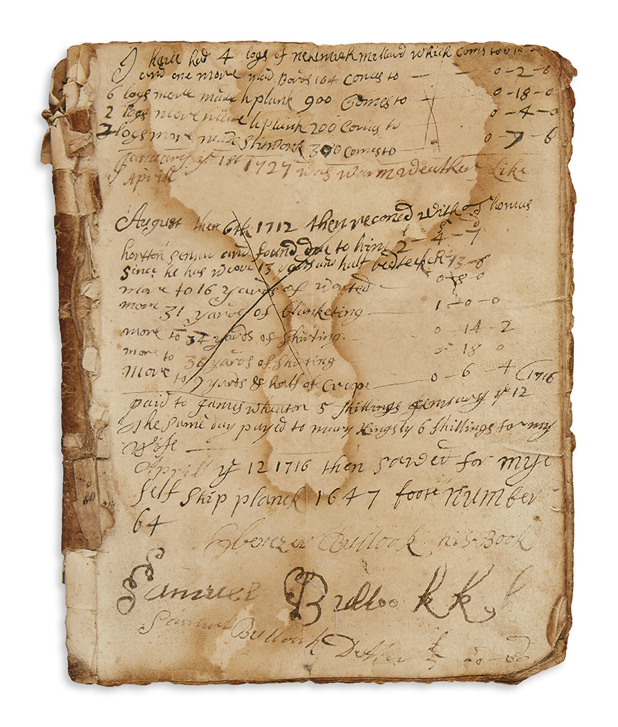 Appraisal: MASSACHUSETTS Memorandum book of early Rehoboth merchant Ebenezer Bullock manuscript