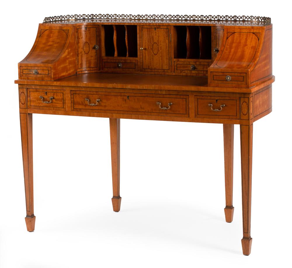 Appraisal: Edwardian Satinwood Inlaid Carlton House Desk early th c galleried