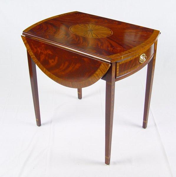 Appraisal: SHERATON STYLE INLAID TABLE WITH DROP SIDES Parquetry inlay top