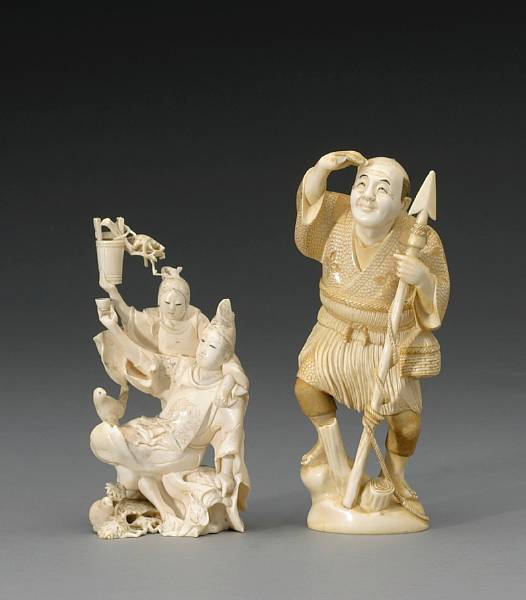 Appraisal: Two ivory figural okimono Taisho Showa Period The first depicting