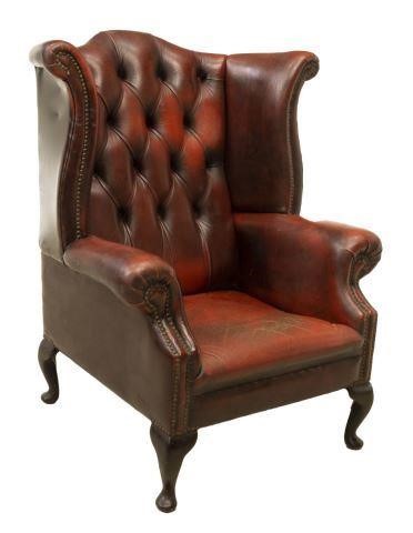 Appraisal: Queen Anne style Chesterfield wingback armchair th c in red