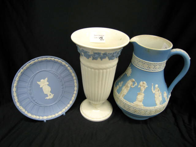 Appraisal: Pcs Wedgwood Porcelain Jasperware pitcher jasperware cherub plate and embossed