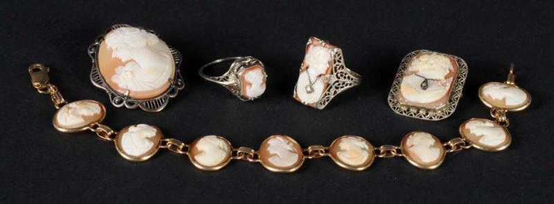 Appraisal: Lot of Cameo Jewelry Pieces Description Includes one link bracelet