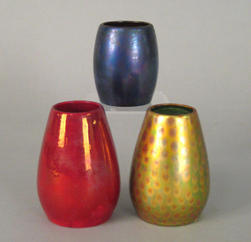 Appraisal: Three Zsolnay iridescent vases h and h