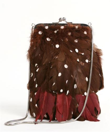 Appraisal: Jamin Puech feather evening bag s Brown and dark red