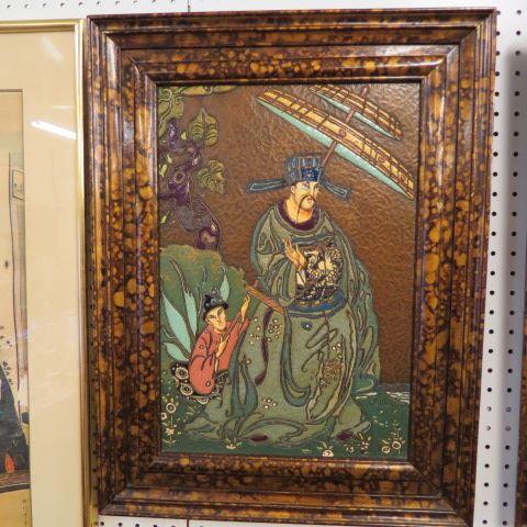 Appraisal: Albert Gilles enamel on copper Oriental plaques samurai warrior scenes