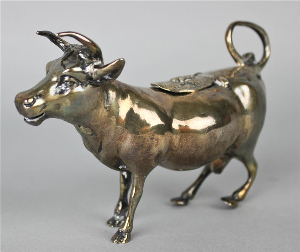 Appraisal: GERMAN SILVER COW CREAMER with marks for Neresheimer of Hanau