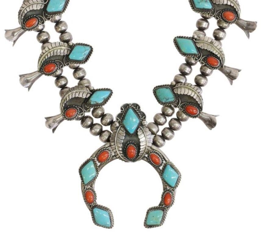 Appraisal: Native American silver content unknown squash blossom necklace ten blossoms