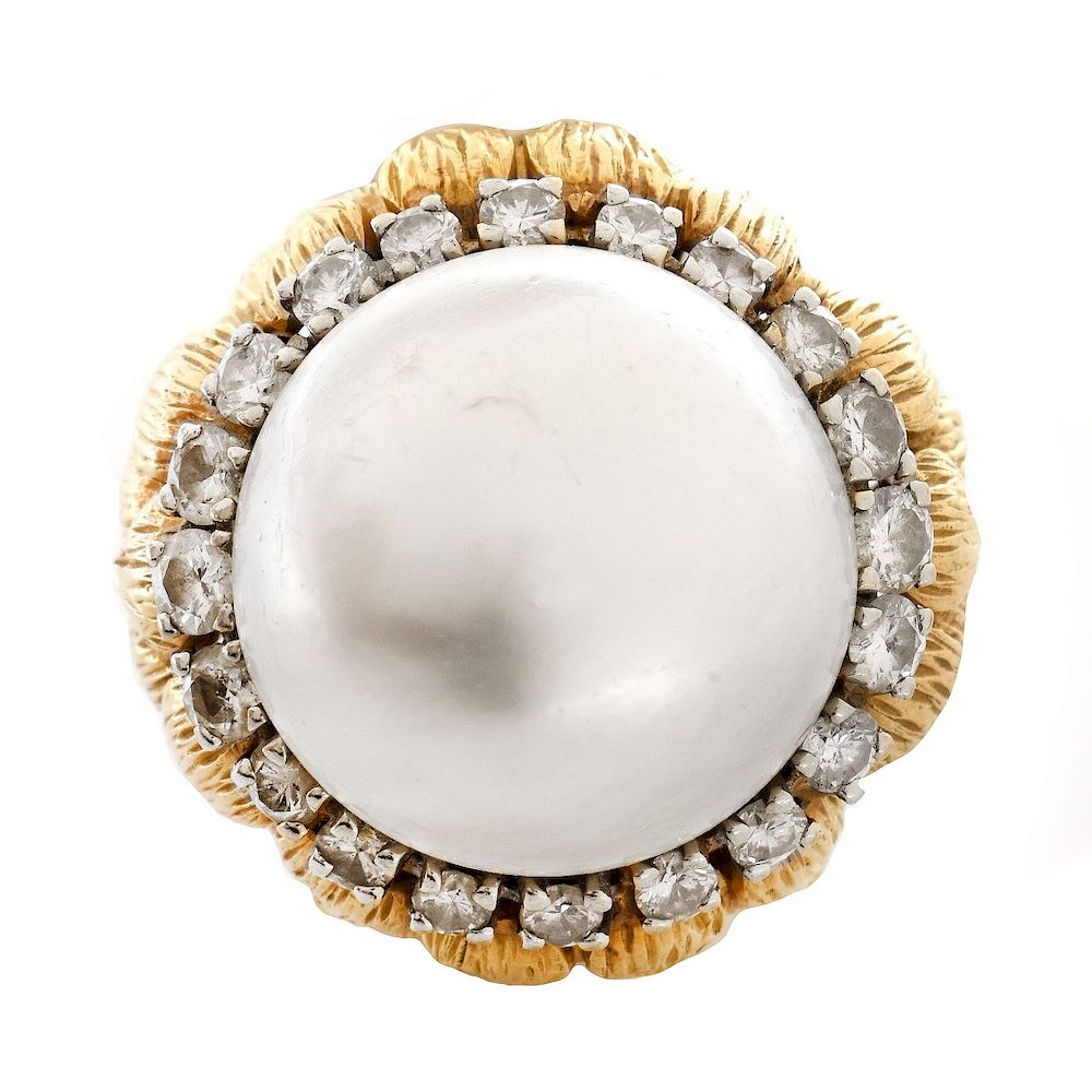 Appraisal: Vintage Mabe Pearl Diamond and K Ring Vintage Large Mabe