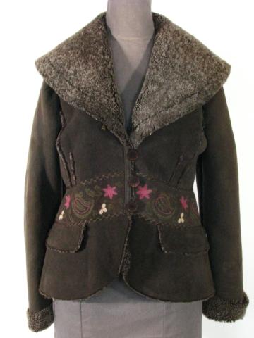 Appraisal: Brown Shearling Jacket w Embroidery Trim ''Oliveria of Italy'' Size