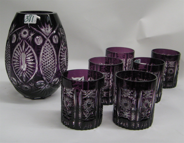 Appraisal: AMETHYST TO CLEAR GLASS VASE AND SET OF TUMBLERS of